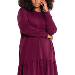 Roman Curve Frill Hem Long Sleeve Dress - Bordeaux