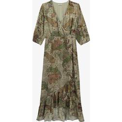 IKKS Ecru Paisley Print Asymmetric Long Dress - Medium Green