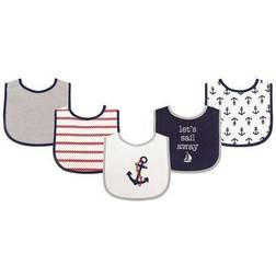 Luvable Friends cotton terry drooler bibs with peva back 5pk, boy nautical