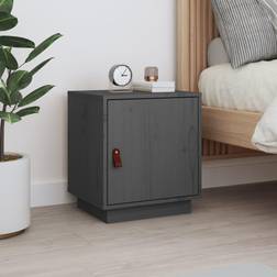 vidaXL Grey Solid Wood Pine Cabinet Bedside Table