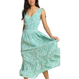 Roman Ditsy Floral Shirred Waist Maxi Dress - Green