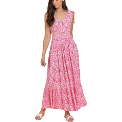 Roman Ditsy Floral Shirred Waist Maxi Dress - Fuchsia