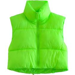 Keomud Women's Winter Crop Vest - Fluorescent Green