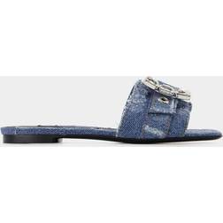 Dolce & Gabbana Rhinestone Buckle Denim Slides Blue Denim