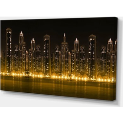 Design Art Modern City with Illuminated Skyscrapers - Cityscape Framed Art