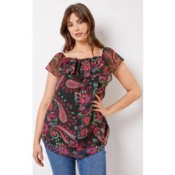 Roman Curve Paisley Print Bardot Top - Pink