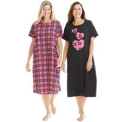 Plus Women's 2-Pack Long Sleepshirts by Dreams & Co. in Black Hearts Size 5X/6X Nightgown