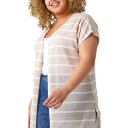 Roman Curve Longline Striped Cardigan - Stone