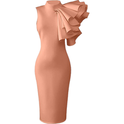 Xxtaxn Women's Cocktail Bodycon Ruffle Sleeveless Formal Midi Pencil Dress - Pink