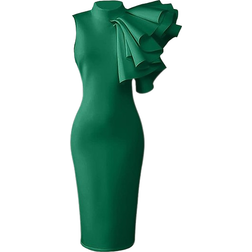 Xxtaxn Women's Cocktail Bodycon Ruffle Sleeveless Formal Midi Pencil Dress - Green