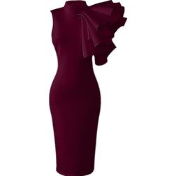 Xxtaxn Women's Cocktail Bodycon Ruffle Sleeveless Formal Midi Pencil Dress - Grape Violet