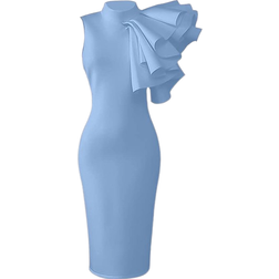 Xxtaxn Women's Cocktail Bodycon Ruffle Sleeveless Formal Midi Pencil Dress - Blue