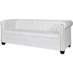 vidaXL Chesterfield De 3 Plazas Cuero Sintético Blanco Sofá Sofá 3 Plazas