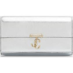 Jimmy Choo Metallic Leather Wallet with Embellished Strap - SILVER