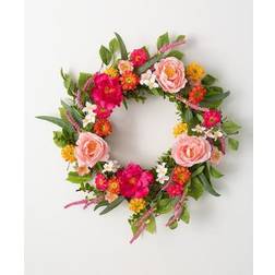 Sullivans Wreaths Pink Hot Pink & Salmon 24'' Vibrant Floral Wreath Artificial Plant