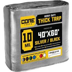 Core Tarps 40' x 60' Silver Black Heavy-Duty Weatherproof 10 Mil Poly Tarp with Reinforced Edges