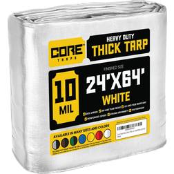 Core Tarps 24' x 64' White Heavy-Duty Weatherproof 10 Mil Poly Tarp with Reinforced Edges