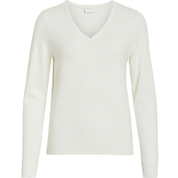 Vila Ril V-Neck Knit Sweater - White Alyssum