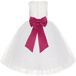 Ekidsbridal Junior Floral Lace Flower Girl Christening Baptism Dress - Ivory/Watermelon