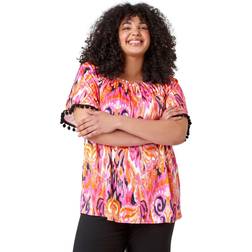 Roman Curve Paisley Print Bardot Top - Orange