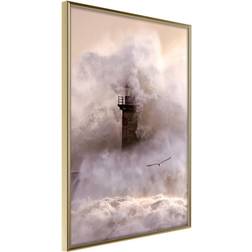 Artgeist Inramad Tavla Lighthouse During a Storm Guldram Poster