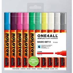 Molotow One4All 227HS akrylmärkpenna Basic-set 3 4,0 mm linjetjocklek, hög täckning och permanent, UV-beständig, för nästan alla ytor 10 stycken sorterade