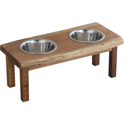 Acacia Wood Live Edge Double Bowl Pet Feeder Stand