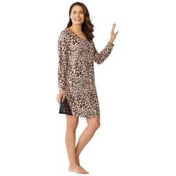 Woman Within Plus Henley Sleepshirt Lace Detail in Leopard Size 4X