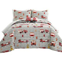 Lush Decor A Fire Truck Red & Gray Reversible Print 3 Piece