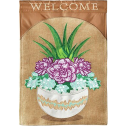 Welcome Brown Potted Pink Flowers 19