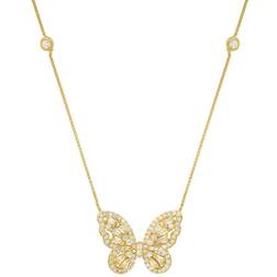 Gold/Silver Diamond Baguette Butterfly Station Necklace