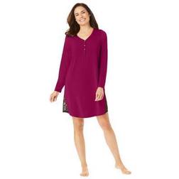 Woman Within Plus Henley Sleepshirt Lace Detail in Pomegranate Size 5X