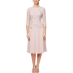 Alex Evenings Tea-Length Mock Dress - Shell Pink