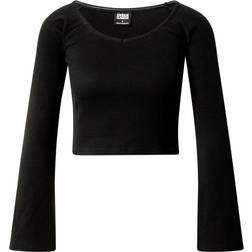 Urban Classics Short Rib Wide Neck Longsleeve Top - Black