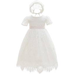 Silver Mermaid Baby Girl's Baptism Christening Dress - Ivory White