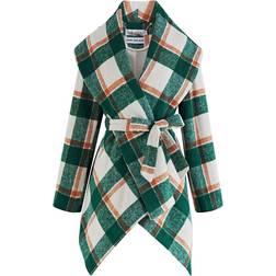 Chicwish Women's Turn Down Shawl Collar Wool Coat - Green