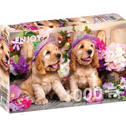 Enjoy Spaniel Puppies with Flower Hats 1000 Pieces