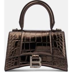 Balenciaga Hourglass Extra Small Croc Embossed Convertible Crossbody Dark Bronze/Silver