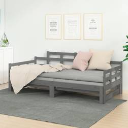 vidaXL Dormeuse Estraibile Grigia Legno Massello di Pino 2x (90x200) cm Divano Divano 3 Posti