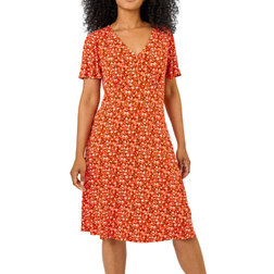 Roman Petite Floral Print Stretch Jersey Dress - Red