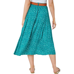 Roman Ditsy Floral Print Belted Midi Skirt - Green