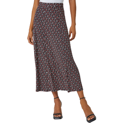 Roman Ditsy Floral Print Midi Skirt - Black