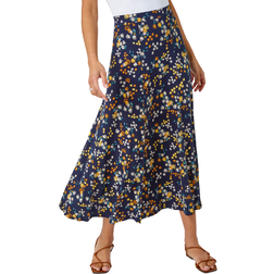 Roman Ditsy Floral Print Midi Skirt - Navy