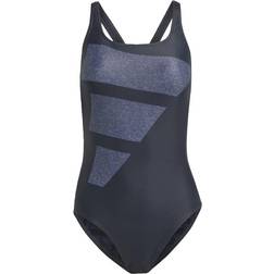 Adidas Big Bars Graphic Swimsuit - Black/Silver Violet/White