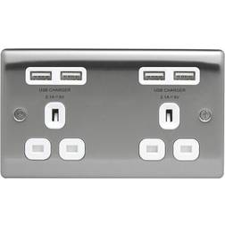 BG Nexus Metal 13 A Double Socket Outlet with USB Charger NBS24U44W