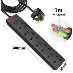 ExtraStar 4 Gang Individually Switched Surge-Protected Extension Lead Black 1m