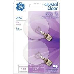 GE 2-Pack 25-Watt Crystal Clear Decorative G16.5 Candelabra Base Bulbs Clear