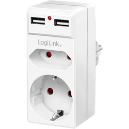 LogiLink Adapterstecker mit 2x USB-Ports, Eurosteckdose &