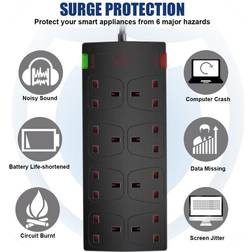 ExtraStar 8 Gang Surge-Protected Extension Lead Black 2m