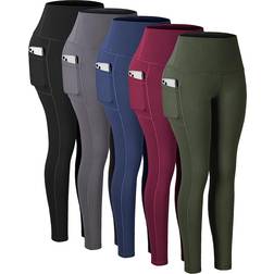 Chrleisure High Waisted Tummy Control Workout Yoga Pants 5-pack - Black/Grey/Navy/Burgundy/Army Green